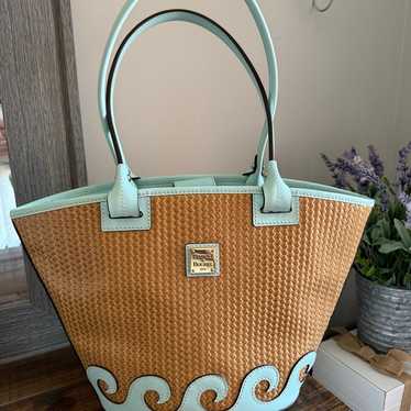 Dooney and Burke Handbag Beach Blue Waves and Tan