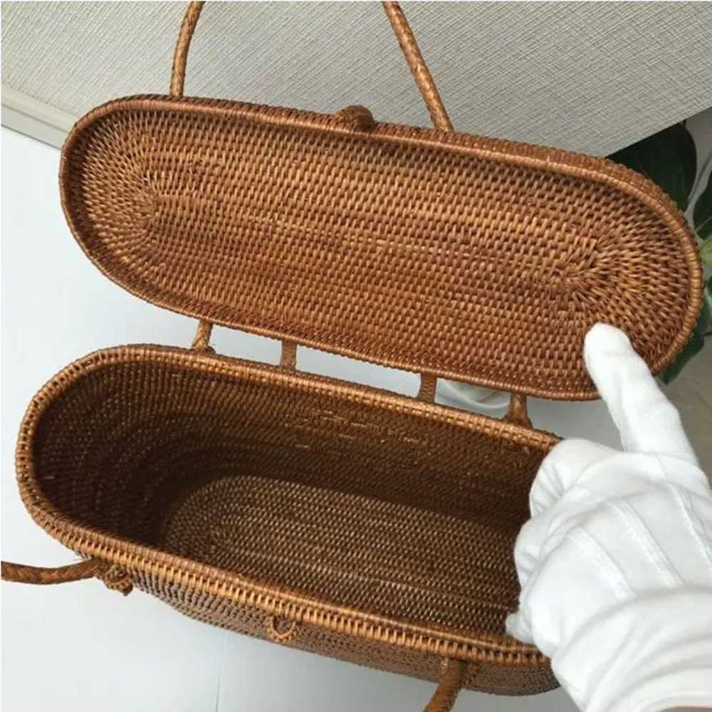 【Very Popular】Handwoven basket bag with lid made … - image 5