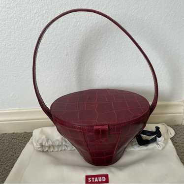 Staud Alice Croc Embossed Leather Bucket Bag RED … - image 1