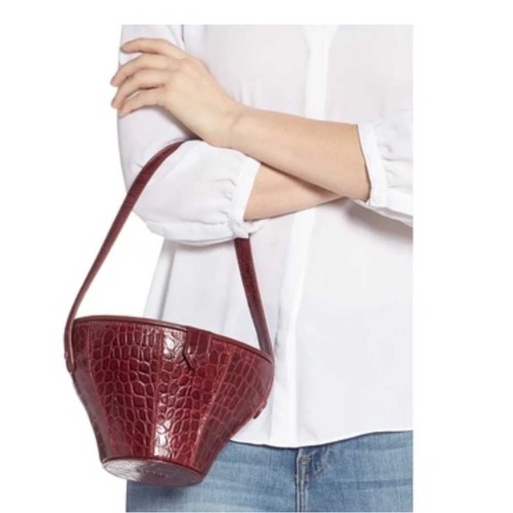 Staud Alice Croc Embossed Leather Bucket Bag RED … - image 2