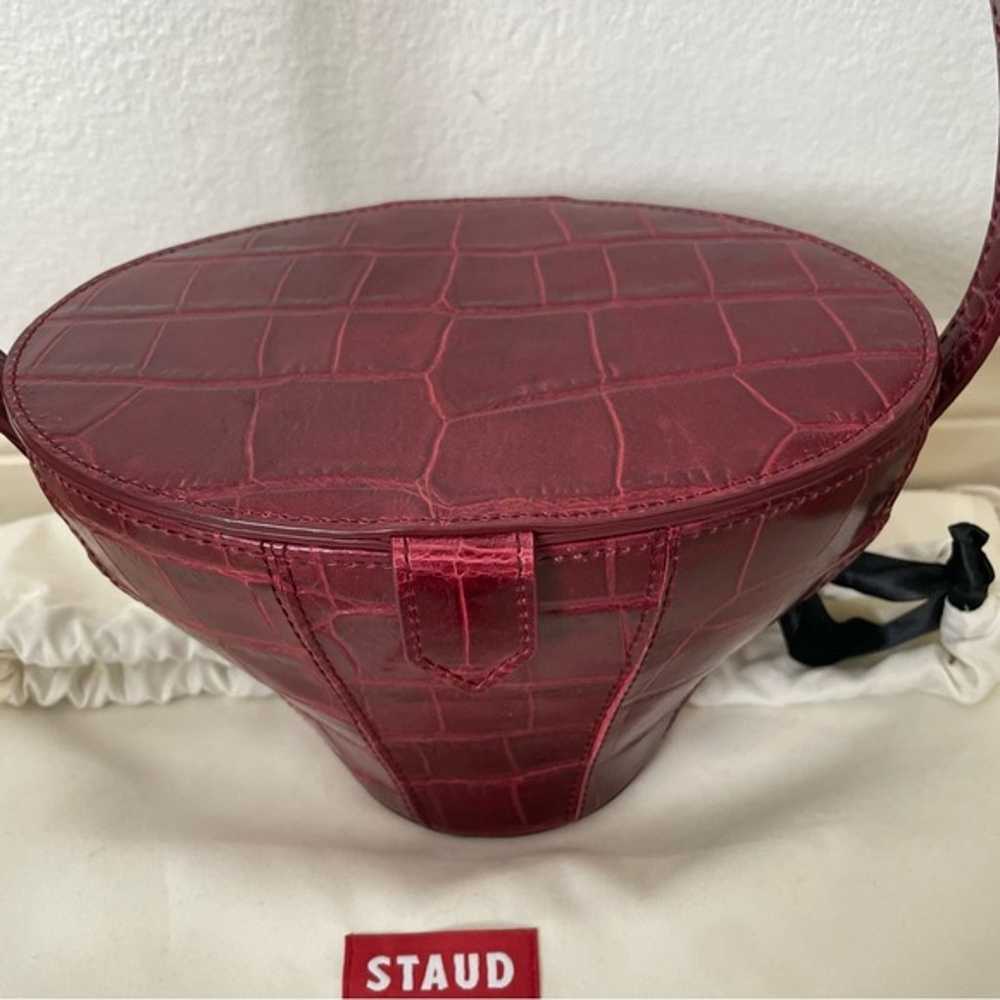 Staud Alice Croc Embossed Leather Bucket Bag RED … - image 7