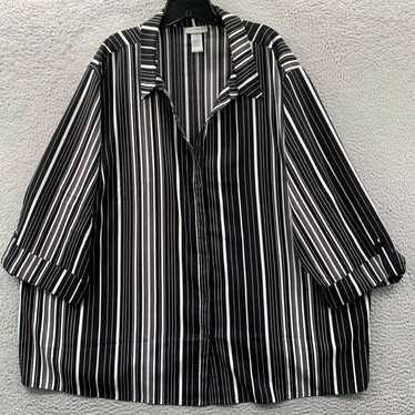 Vintage Womens 4X Striped Black Button Up Blouse … - image 1