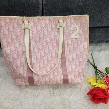 Dior Pink All-Over Pattern Handbag Tote Shoulder … - image 1