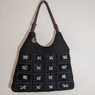 The Sak Black and White Woven Floral Crochet Shou… - image 1