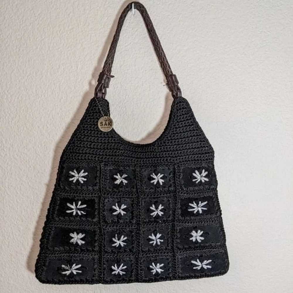 The Sak Black and White Woven Floral Crochet Shou… - image 7