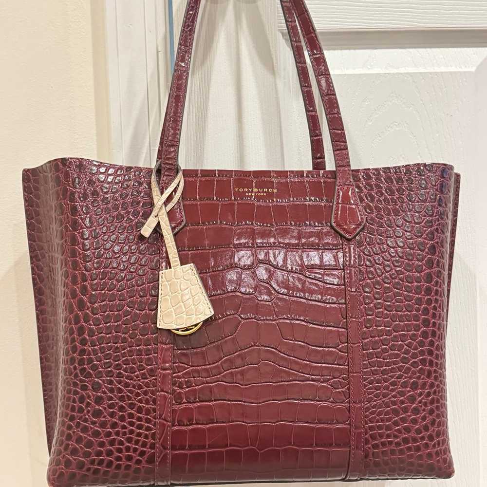 Tory Burch Burgundy Leather Perry Embossed Triple… - image 1