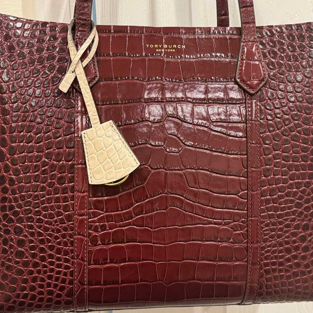 Tory Burch Burgundy Leather Perry Embossed Triple… - image 2