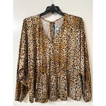 A NWT Blue Sol 3X Blouse Animal Print Long Batwin… - image 1