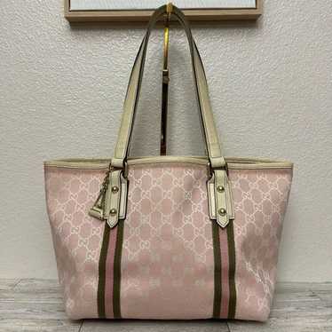 Gucci Sherry Line GG Pink Canvas Tote With Charms - image 1