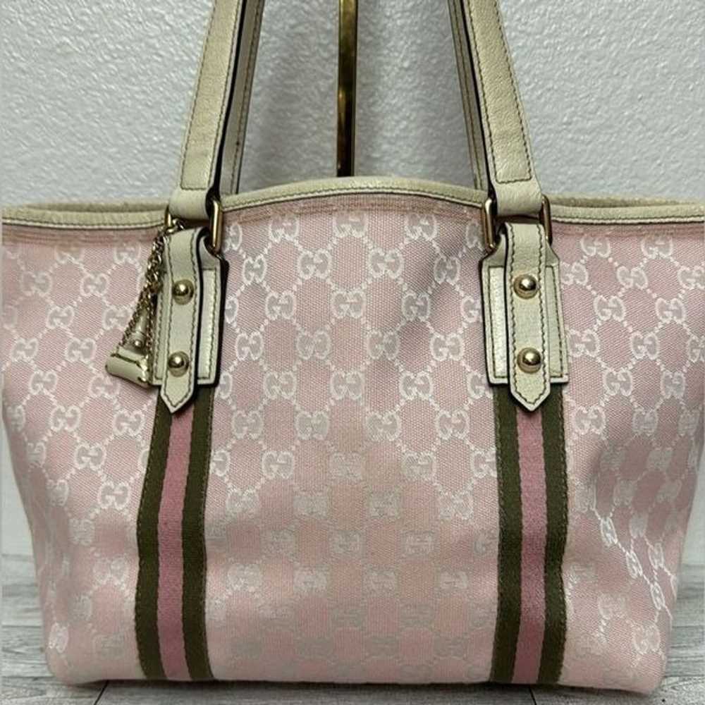 Gucci Sherry Line GG Pink Canvas Tote With Charms - image 2