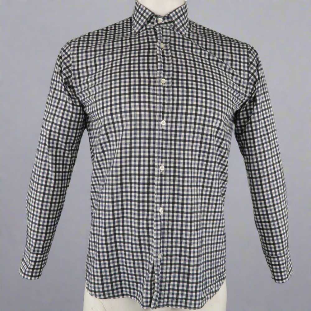 Etro Navy Checkered Cotton Button Up Long leeve h… - image 1