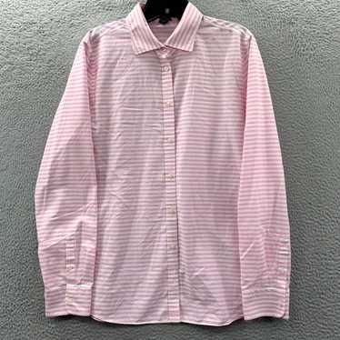 Chaps Striking White and Pink Striped Button Up B… - image 1