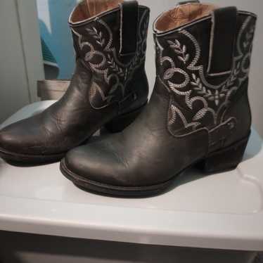 Sterling River Cowboy Boots Black Leather Embroid… - image 1