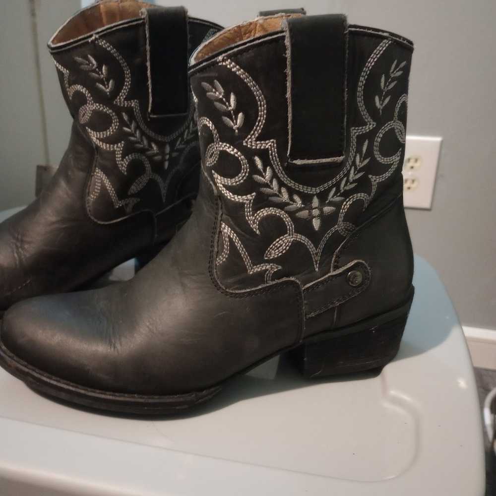 Sterling River Cowboy Boots Black Leather Embroid… - image 2