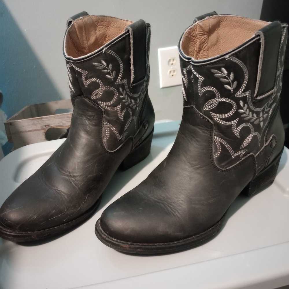 Sterling River Cowboy Boots Black Leather Embroid… - image 3