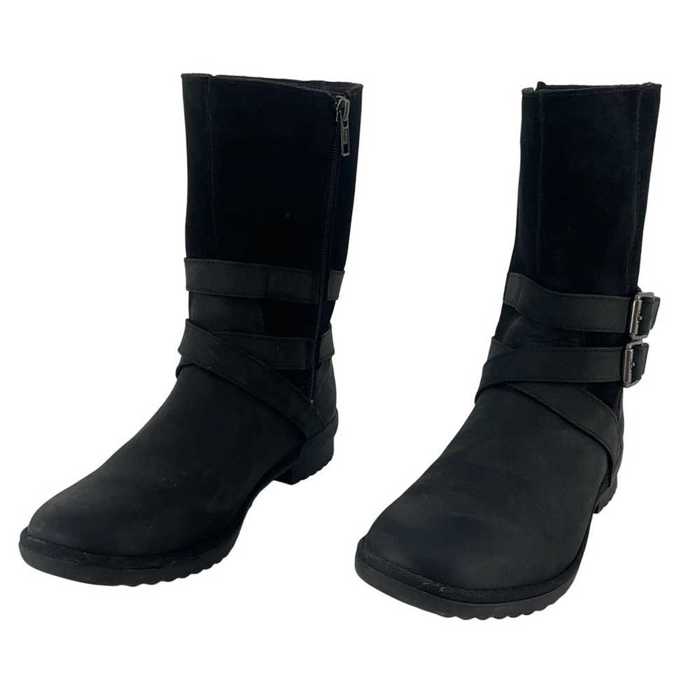 Ugg Lorna Black Leather waterproof Buckle Booties… - image 1