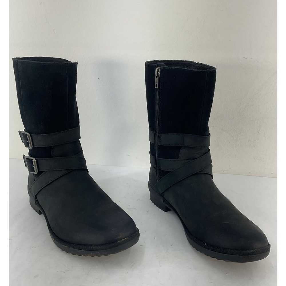 Ugg Lorna Black Leather waterproof Buckle Booties… - image 2