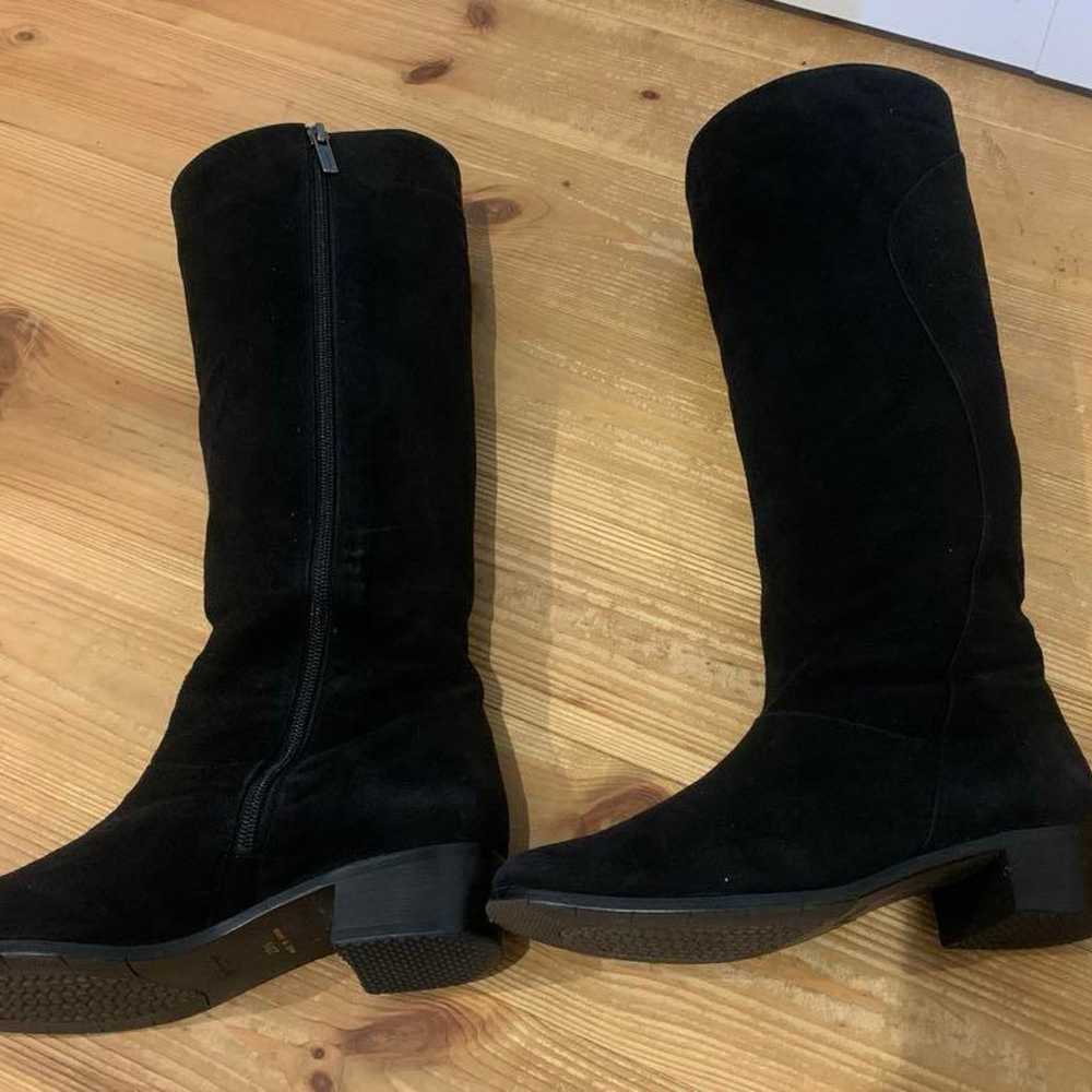 Ginza Yoshinoya 23.5cm Black Suede Long Boots Hee… - image 2