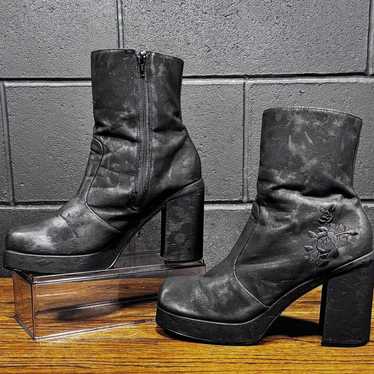 90’s Y2K Vintage FANFARE Chunky Black Square Toe … - image 1