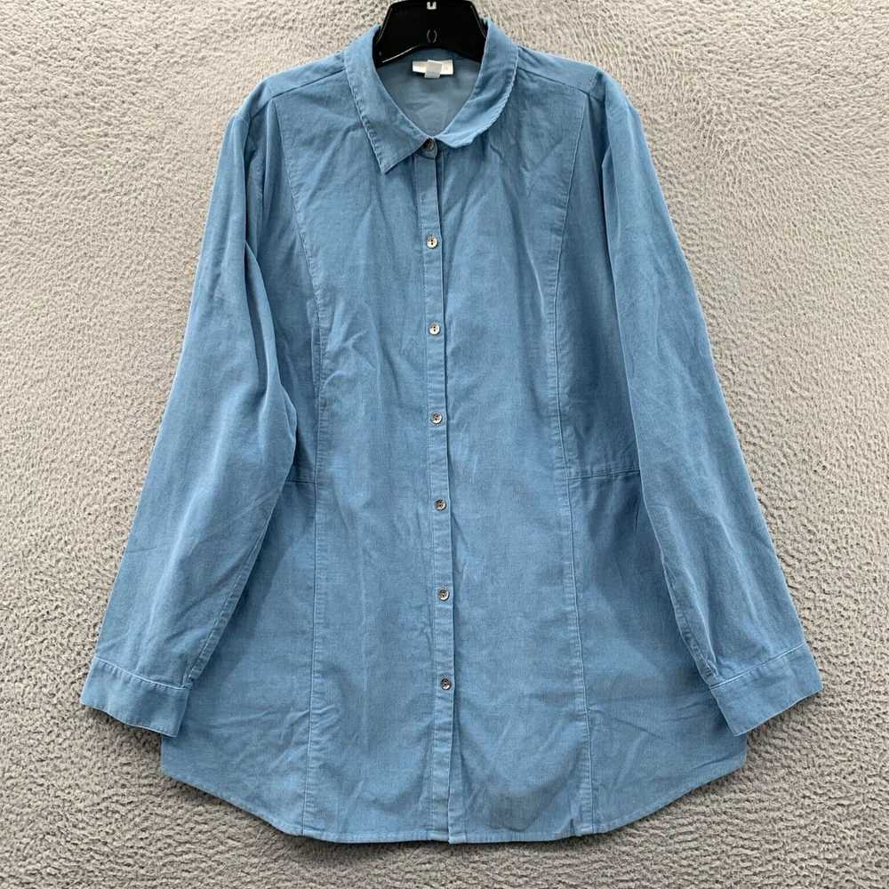 Vintage Womens Corduroy Button Up Blouse Shirt To… - image 1