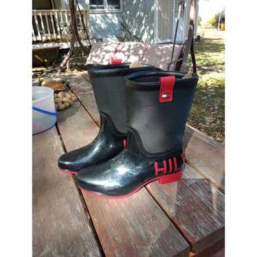 Tommy Hilfiger Rain Boots Galoshes Black & Red 8M - image 1