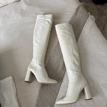 Zara White Leather Thigh High Boots