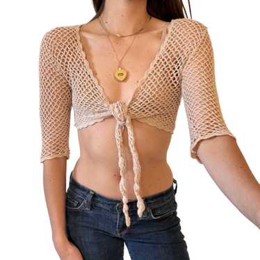 Y2K Crochet Tie Front Top (S) - image 1