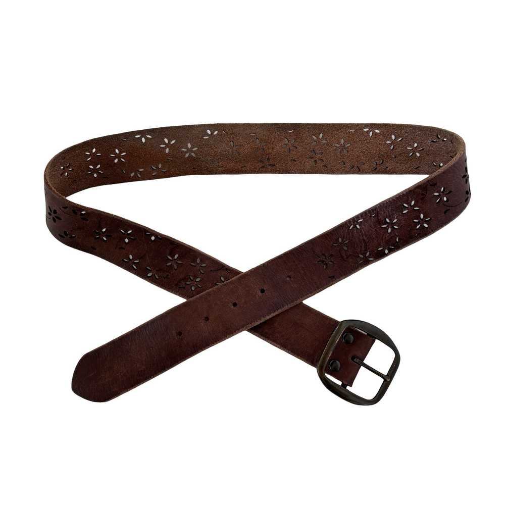 Y2K Leather Floral Cutout Belt (M) - image 2