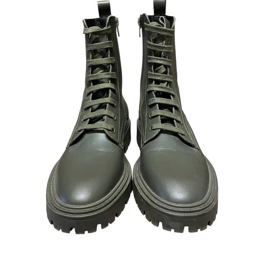 ZARA Women’s Olive Green Leather Lace Up Combat M… - image 3