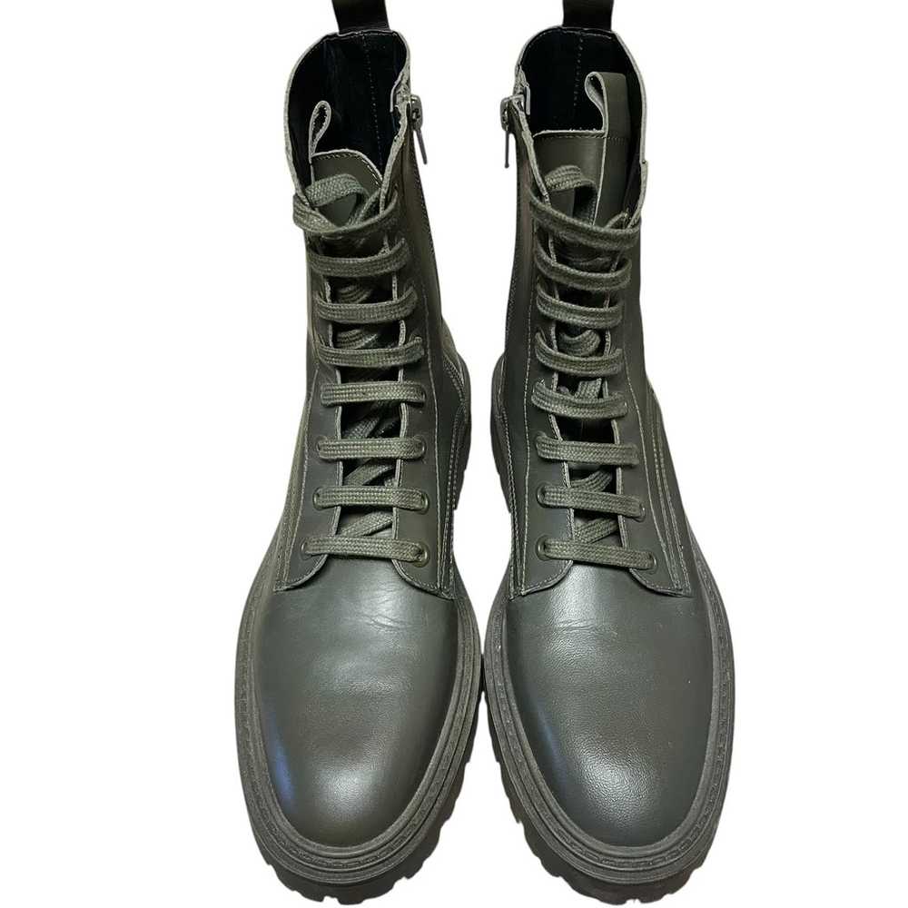 ZARA Women’s Olive Green Leather Lace Up Combat M… - image 4