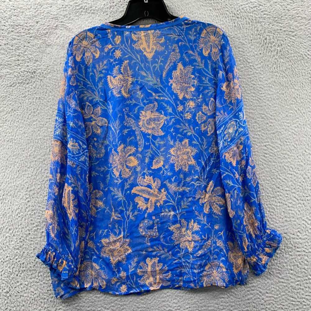 Vintage Floral Patterned Sheer Blue Long Sleeve S… - image 2