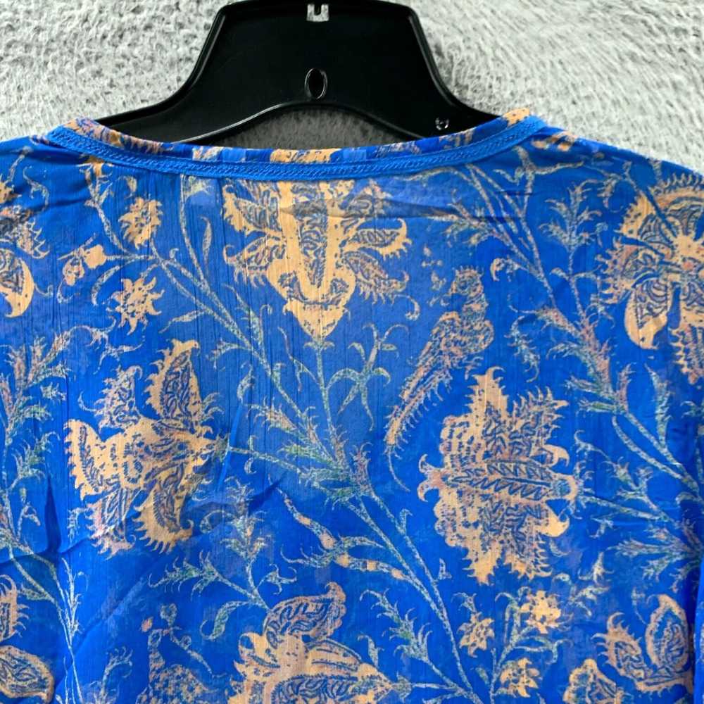 Vintage Floral Patterned Sheer Blue Long Sleeve S… - image 5