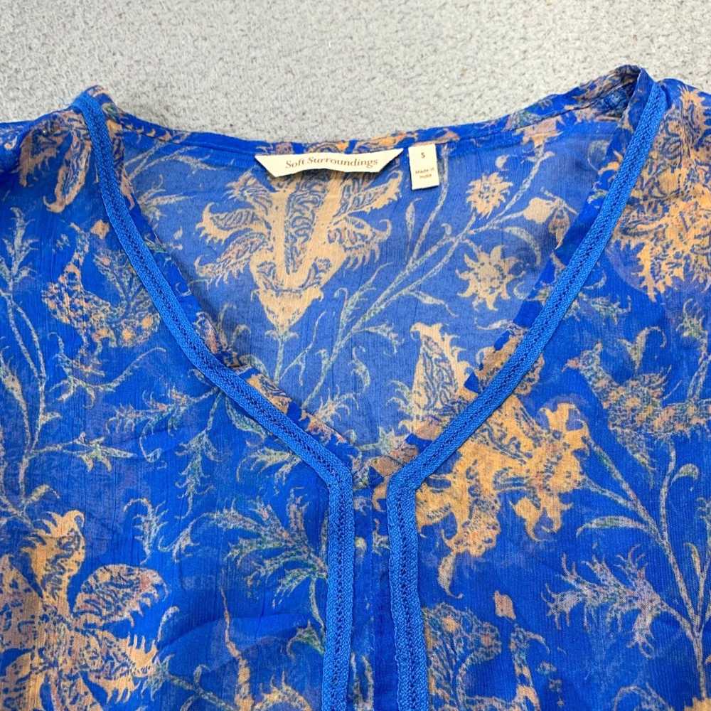 Vintage Floral Patterned Sheer Blue Long Sleeve S… - image 6