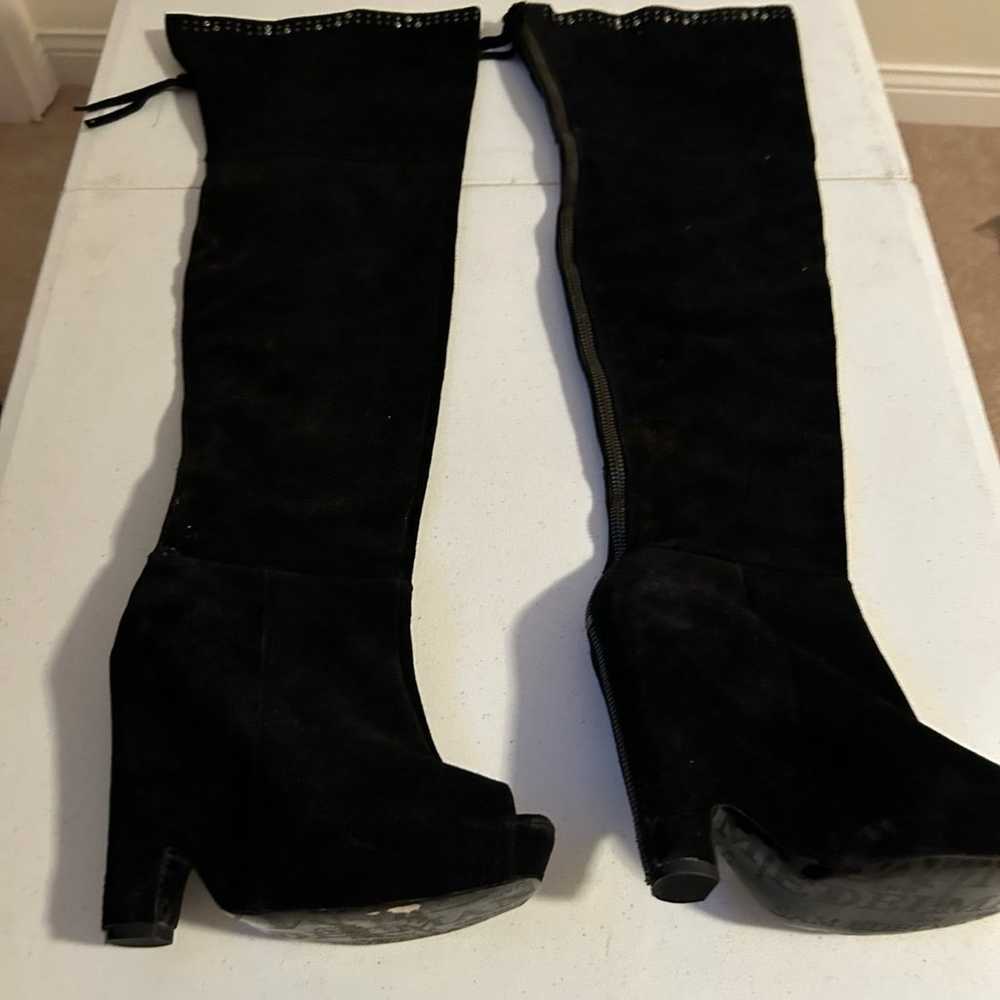 Vintage Boots tall black suede boots over the knee - image 2