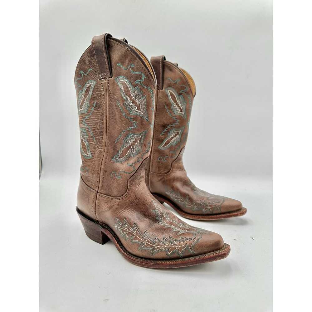 Justin Women's Brown Leather Embroidered Point To… - image 1