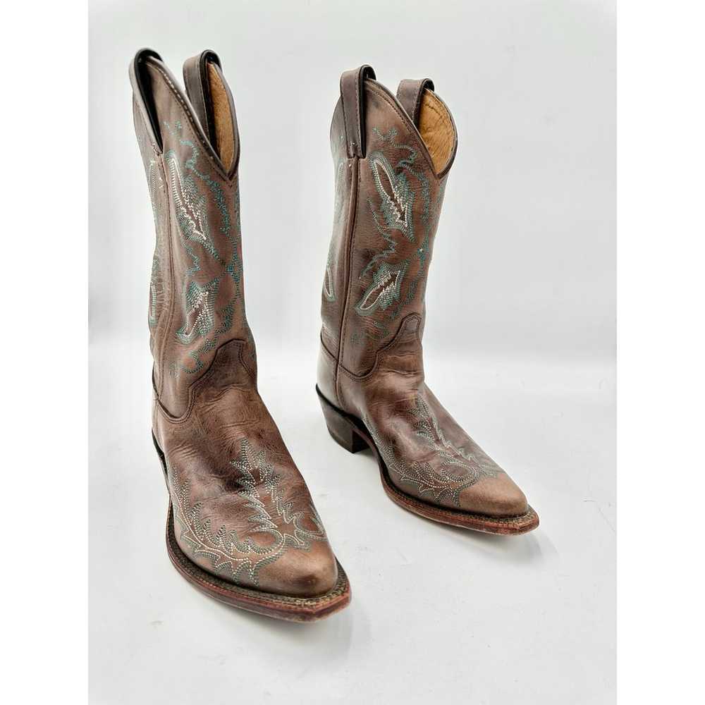 Justin Women's Brown Leather Embroidered Point To… - image 3