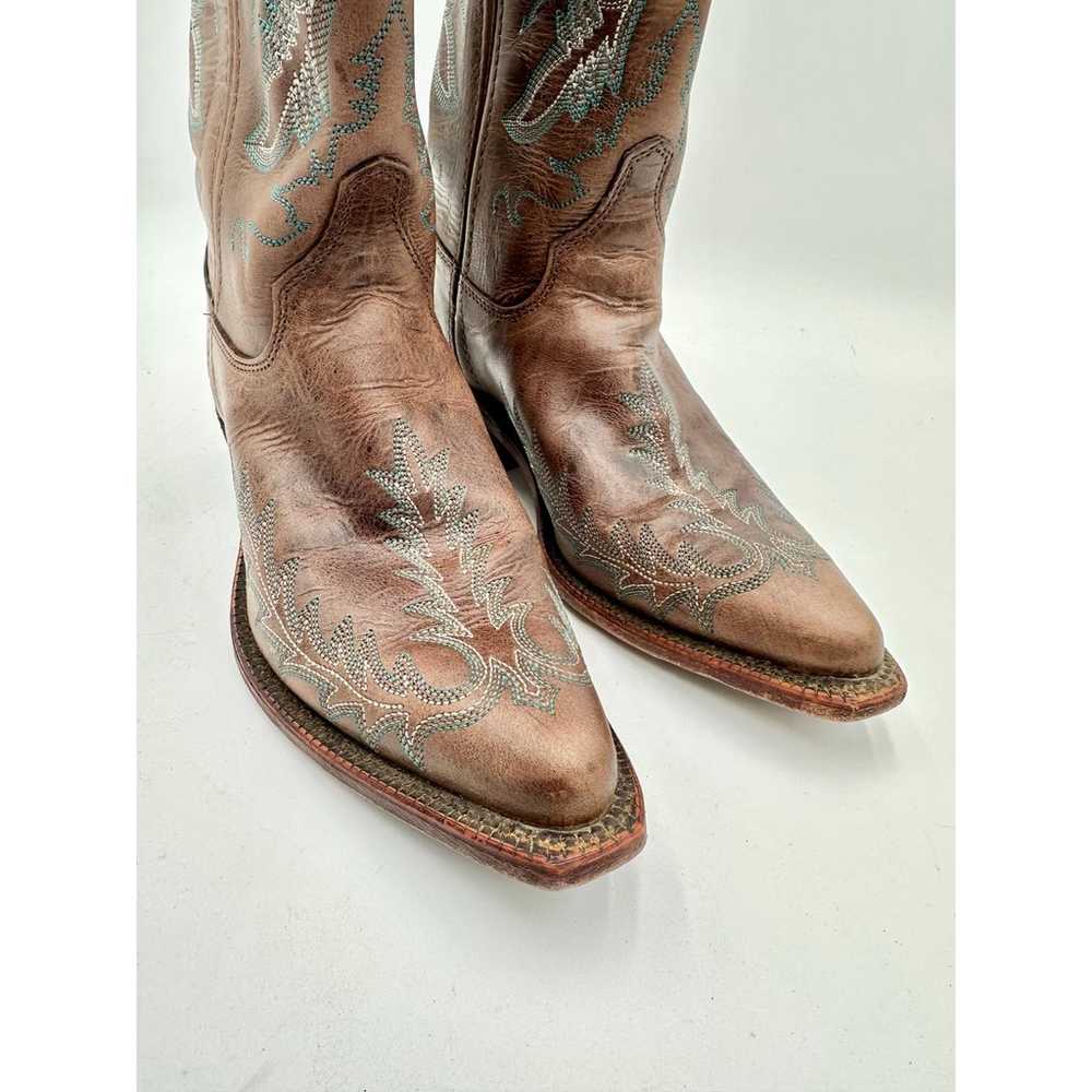 Justin Women's Brown Leather Embroidered Point To… - image 4