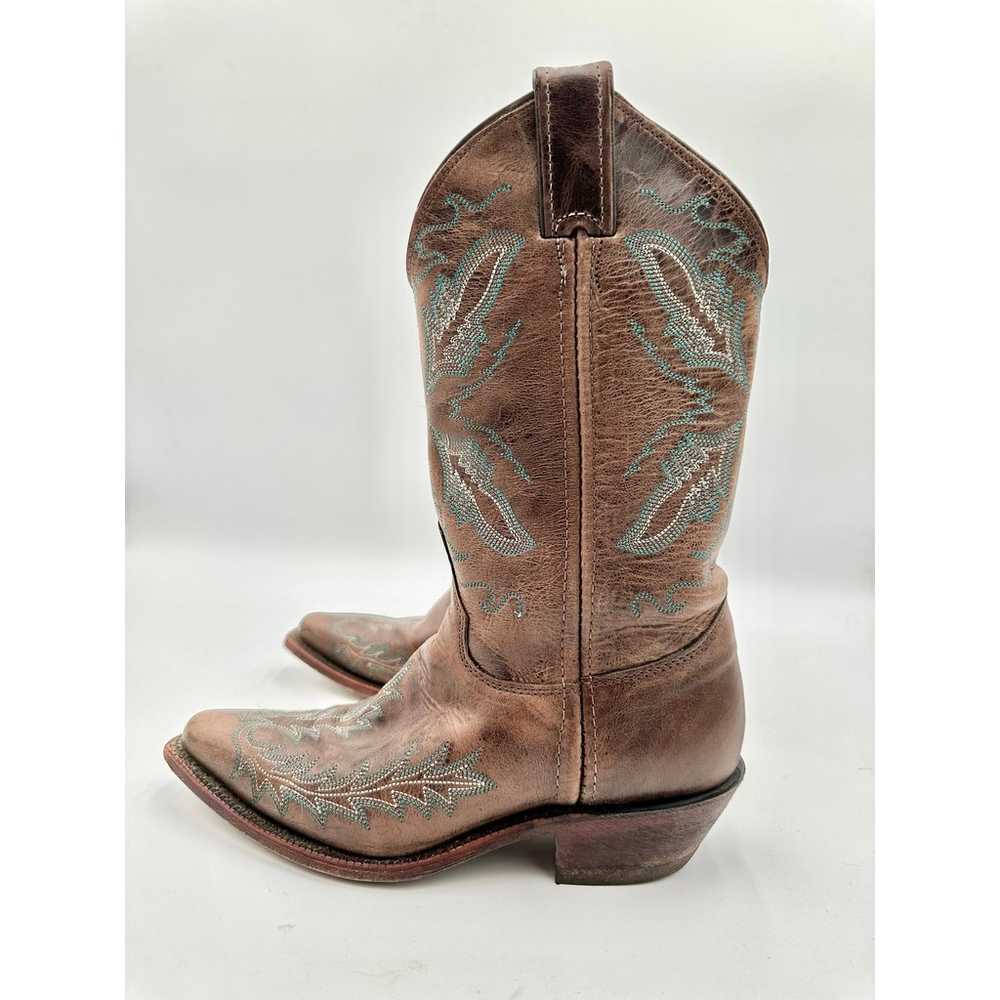 Justin Women's Brown Leather Embroidered Point To… - image 5