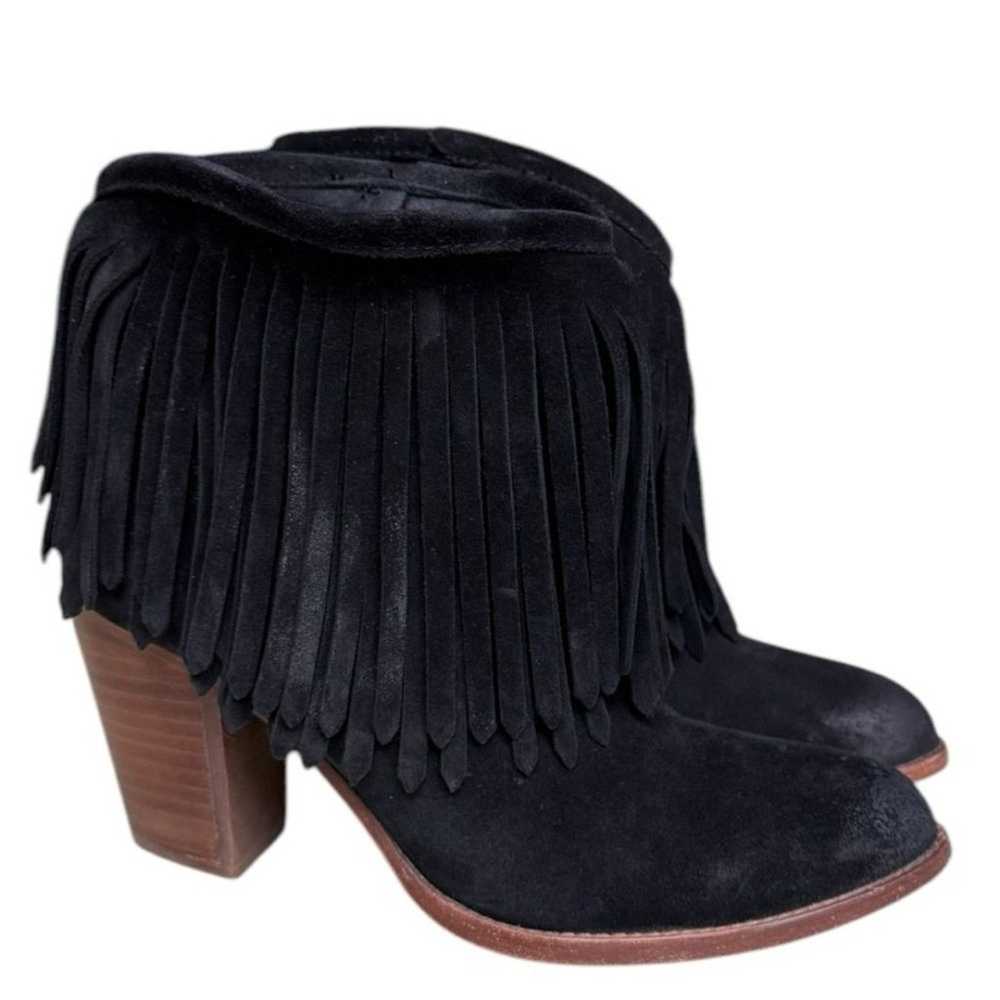 Frye Black Suede Fringe Ankle Boots - Size 8 - image 10