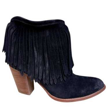 Frye Black Suede Fringe Ankle Boots - Size 8 - image 1