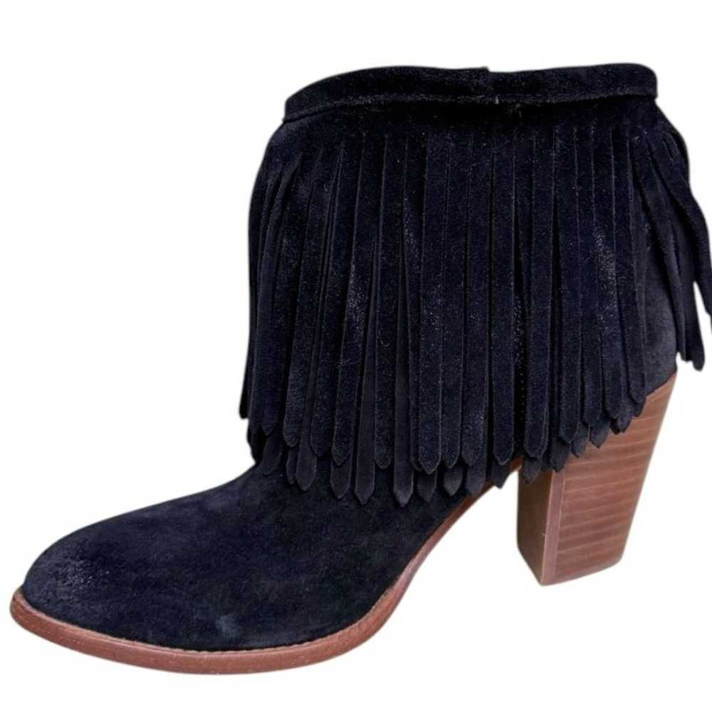 Frye Black Suede Fringe Ankle Boots - Size 8 - image 4