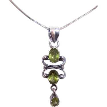 Victorian Revival Sterling Silver Peridot Dangle … - image 1