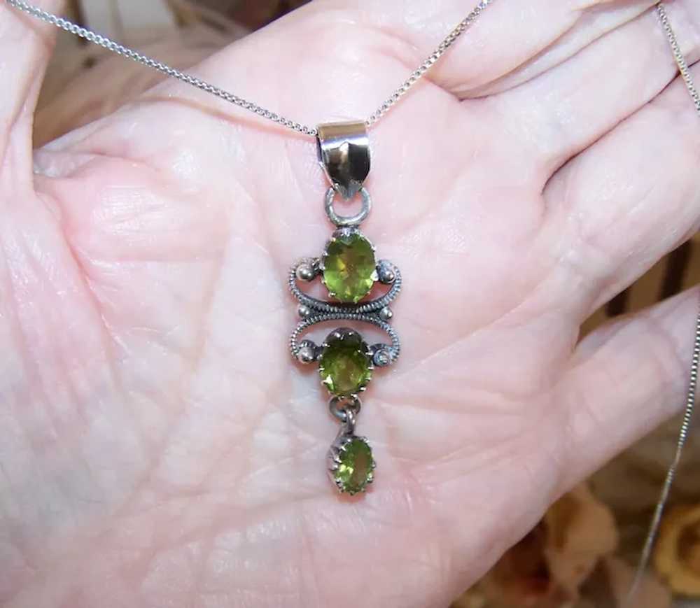 Victorian Revival Sterling Silver Peridot Dangle … - image 2