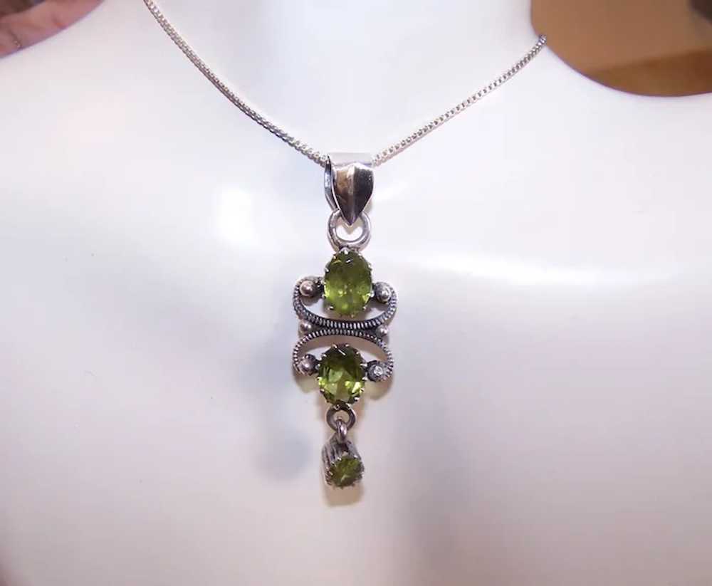 Victorian Revival Sterling Silver Peridot Dangle … - image 3