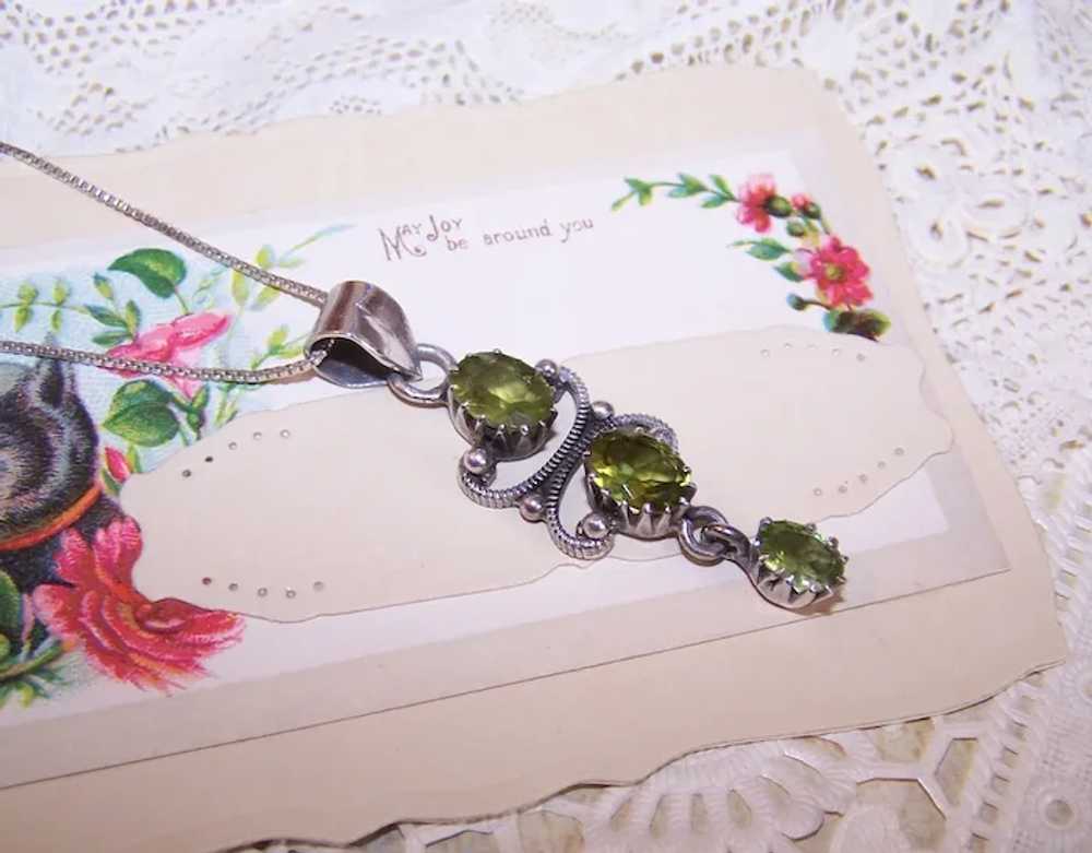 Victorian Revival Sterling Silver Peridot Dangle … - image 6