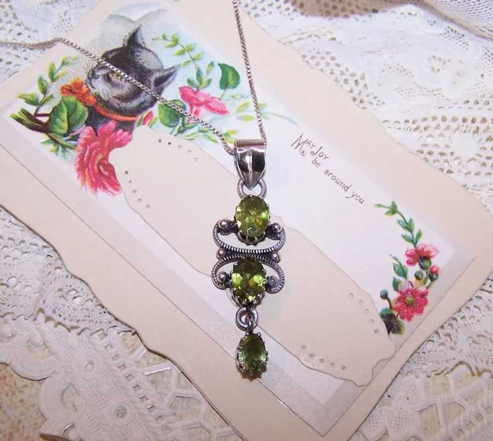 Victorian Revival Sterling Silver Peridot Dangle … - image 7