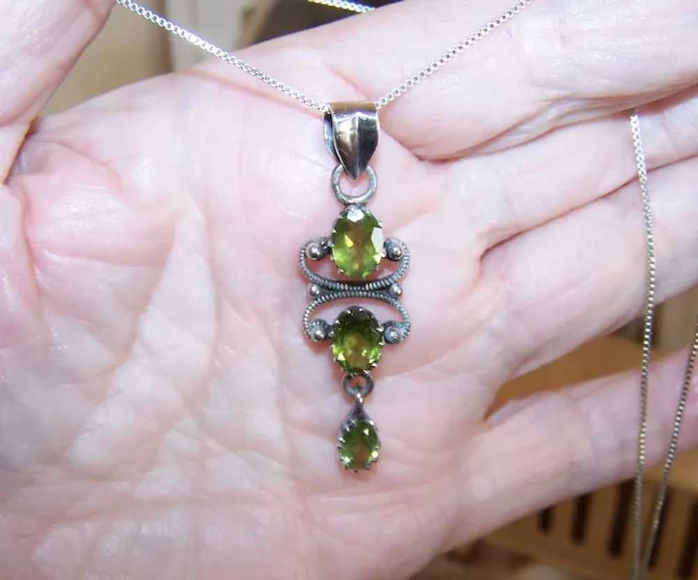 Victorian Revival Sterling Silver Peridot Dangle … - image 8