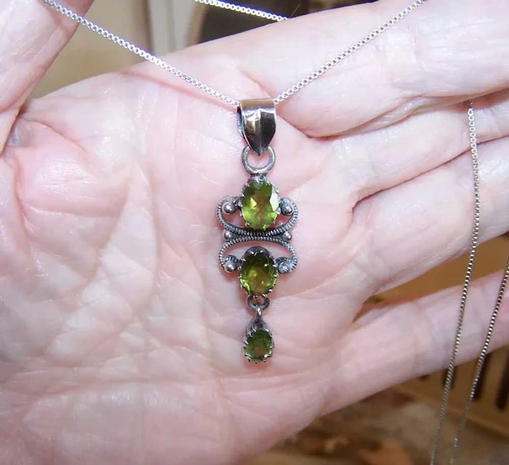 Victorian Revival Sterling Silver Peridot Dangle … - image 9