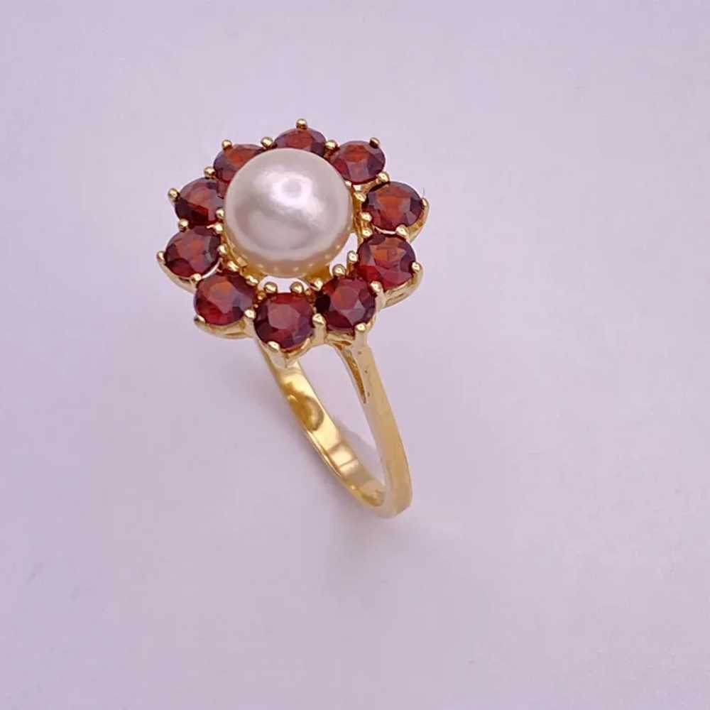 Garnet Halo Cultured Pearl Ring 18K Gold - image 5