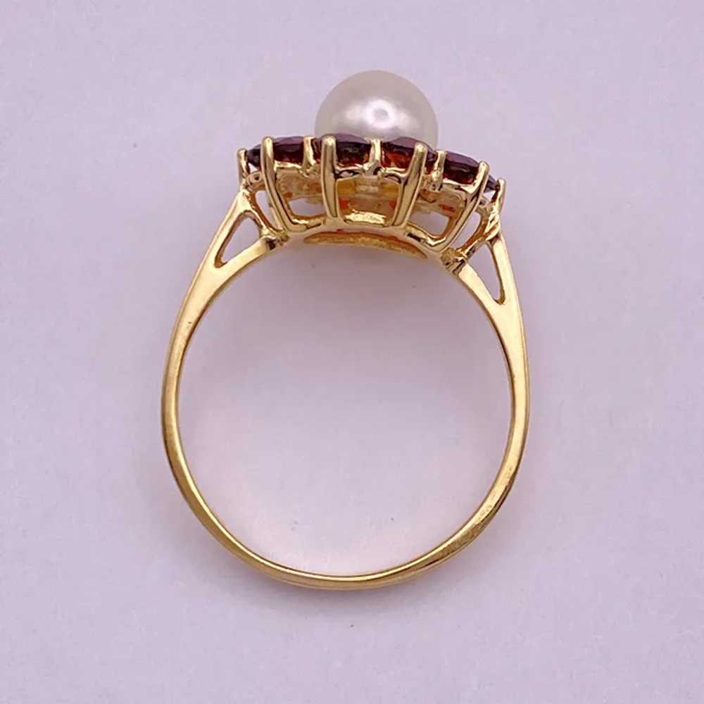 Garnet Halo Cultured Pearl Ring 18K Gold - image 6